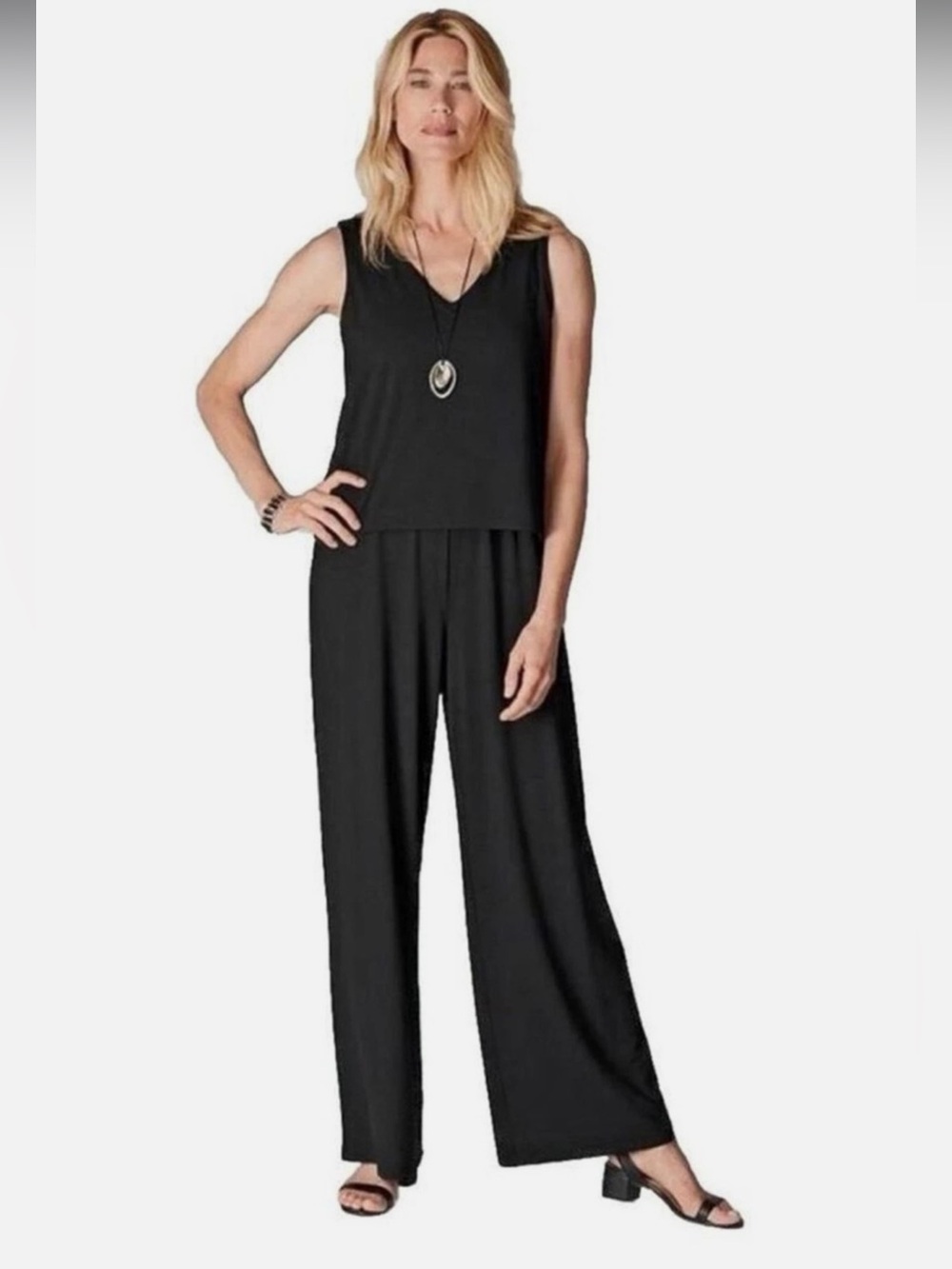 NWT Annalee + Hope SZ XL Black Wide Leg Jumpsuit Minimalist Chic Office